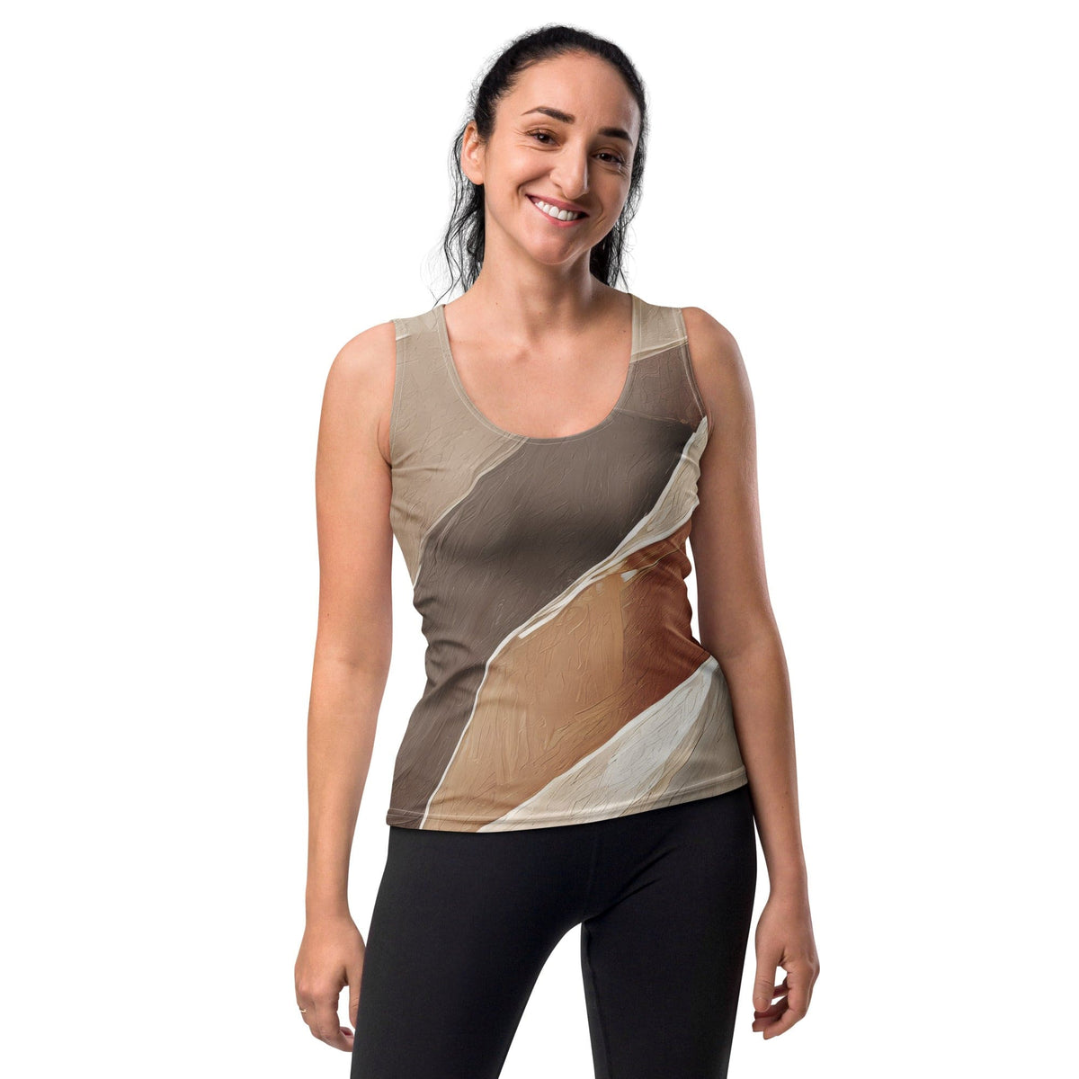 Womens Stretch Fit Tank Top - Rustic Brown Stone Print-0