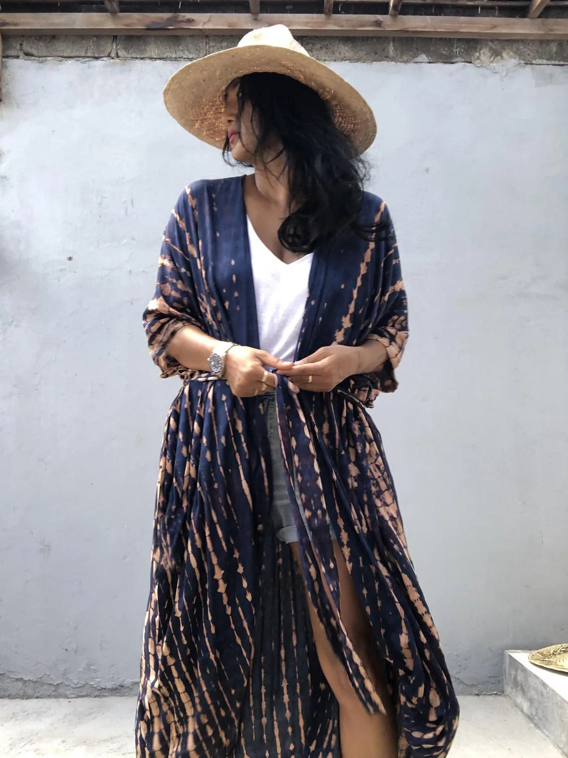 Summer Beach Cover Ups Vintage Printed Belted Kimono Swimwear Long Cardigan Casual Loose Beachwear Outfits Swimsuit Covers Robe