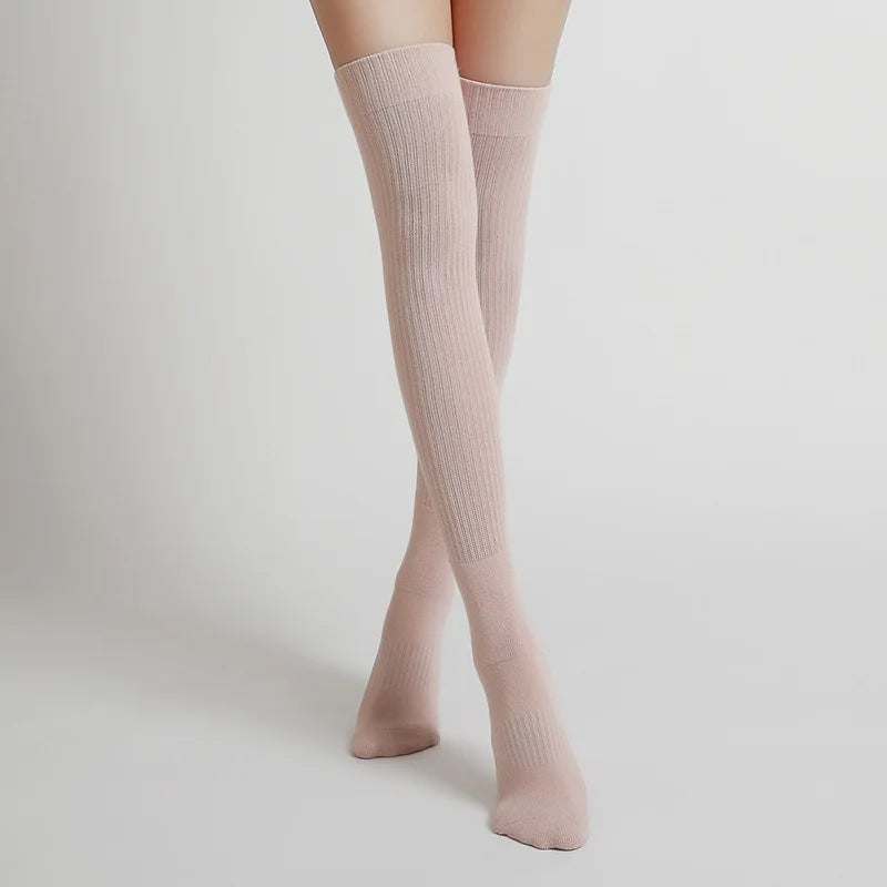 Women Non-slip Yoga Socks Long Tube Breathable Pilates Sports Sock Ladies Cotton Fitness Dance Ballet Indoor Floor Socks