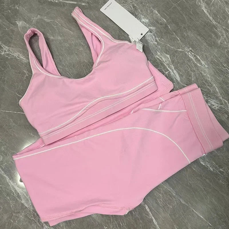 Accolade Yoga Women Casual Sports Set with Chest Pad Training Underwear High Waist Seamless Fitness Leggings Two-piece Set
