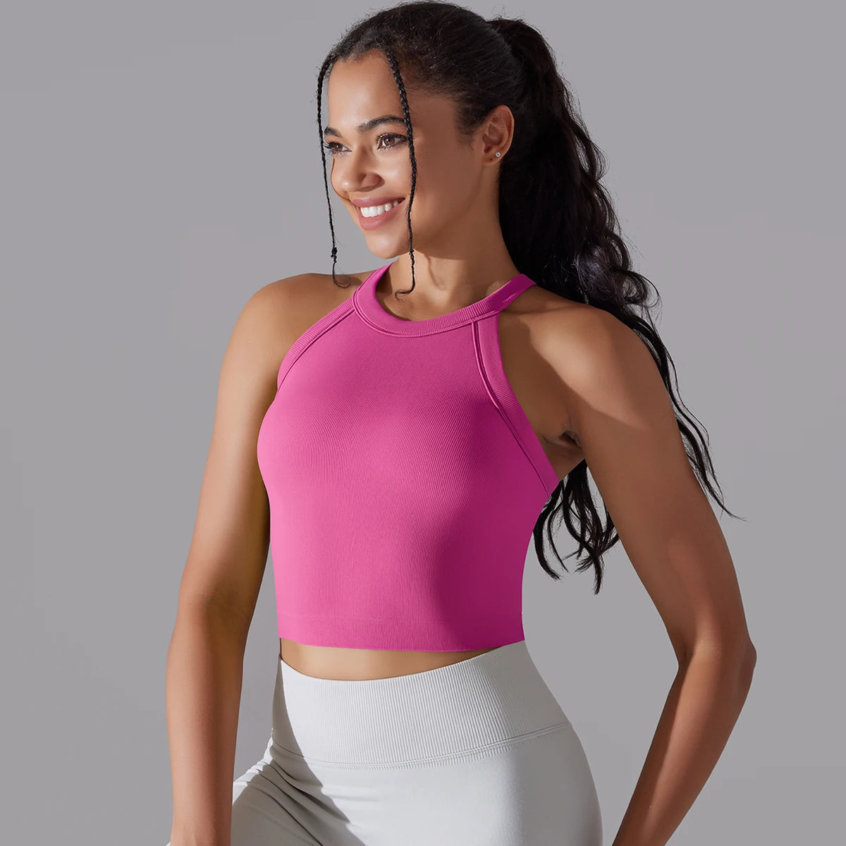 Double Layer Breathable Sports Bra Women's Solid Color Vest Seamless Sports Tops Running Vest Gym Wear Women Fitness Top