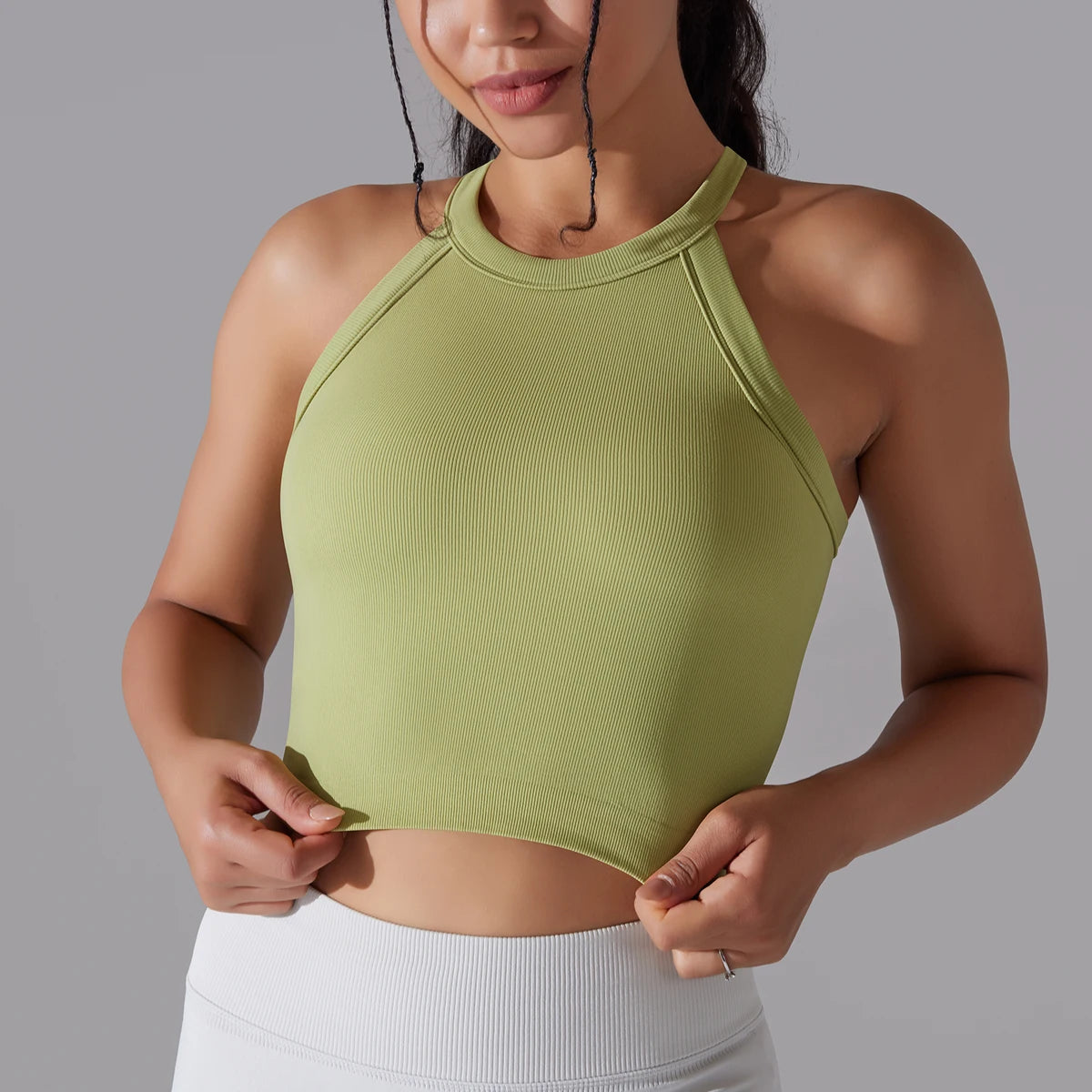Double Layer Breathable Sports Bra Women's Solid Color Vest Seamless Sports Tops Running Vest Gym Wear Women Fitness Top