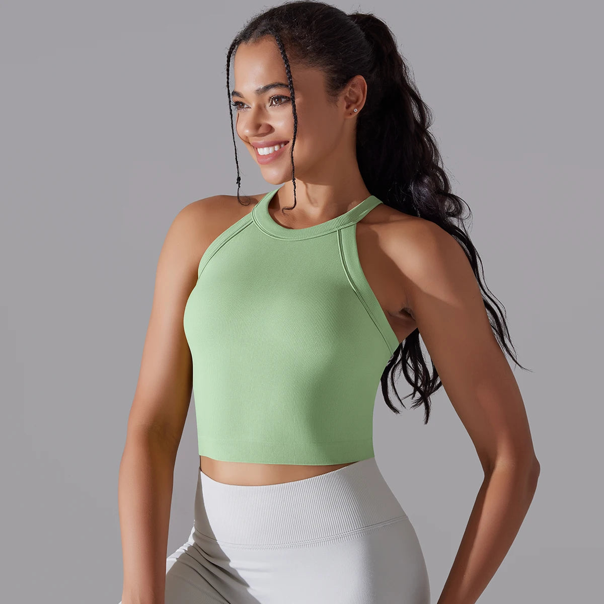 Double Layer Breathable Sports Bra Women's Solid Color Vest Seamless Sports Tops Running Vest Gym Wear Women Fitness Top
