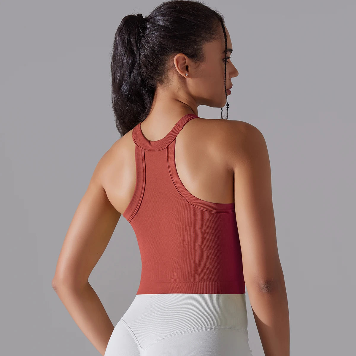 Double Layer Breathable Sports Bra Women's Solid Color Vest Seamless Sports Tops Running Vest Gym Wear Women Fitness Top