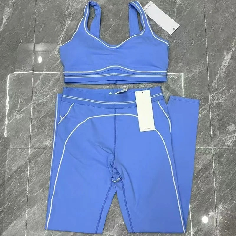 Accolade Yoga Women Casual Sports Set with Chest Pad Training Underwear High Waist Seamless Fitness Leggings Two-piece Set