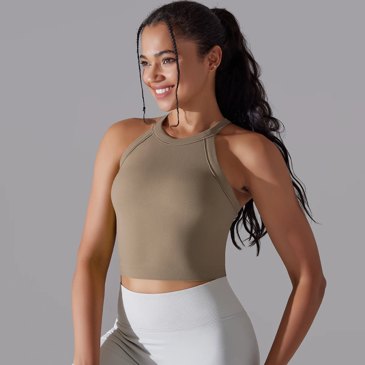 Double Layer Breathable Sports Bra Women's Solid Color Vest Seamless Sports Tops Running Vest Gym Wear Women Fitness Top