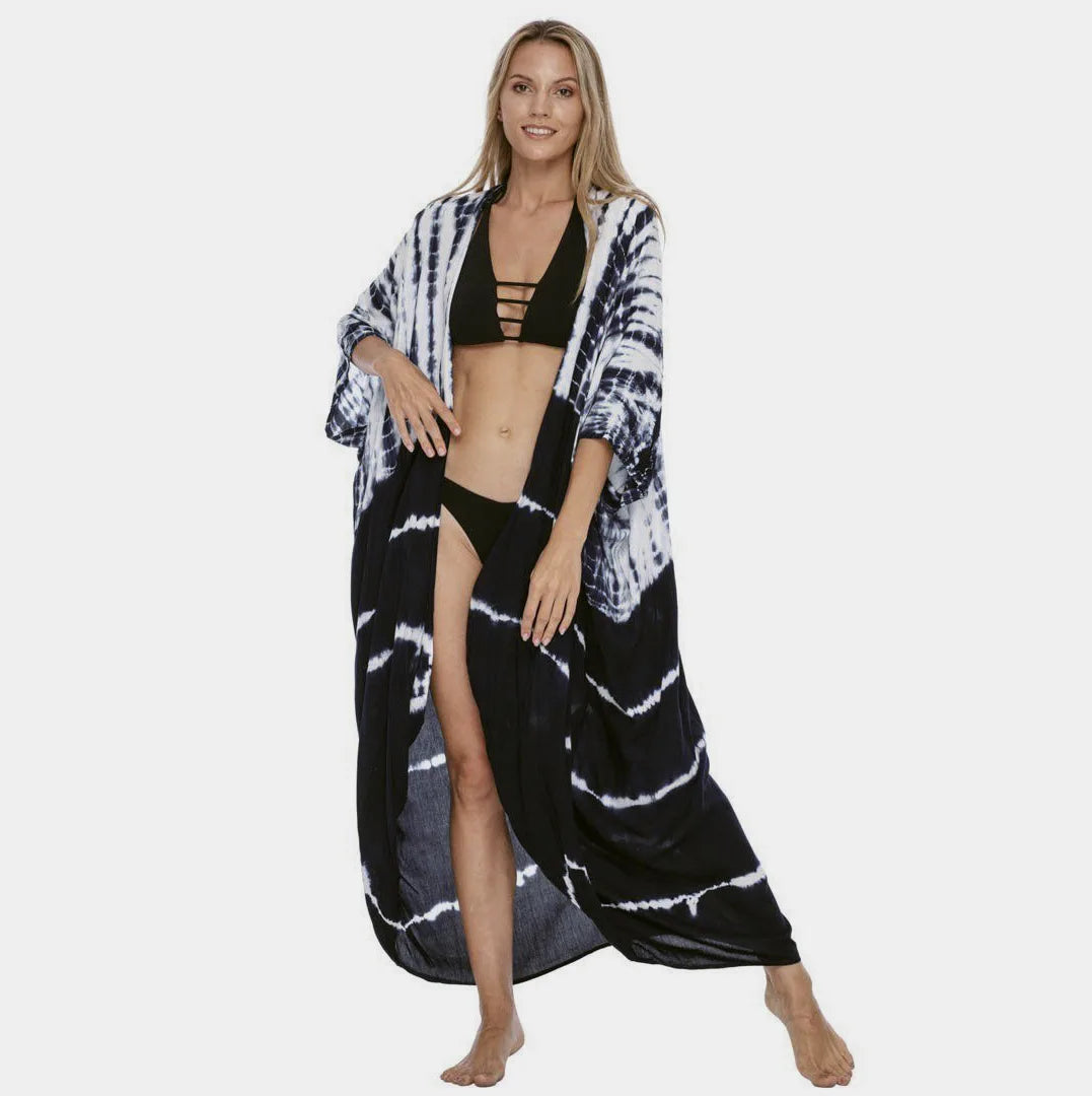 Summer Beach Cover Ups Vintage Printed Belted Kimono Swimwear Long Cardigan Casual Loose Beachwear Outfits Swimsuit Covers Robe