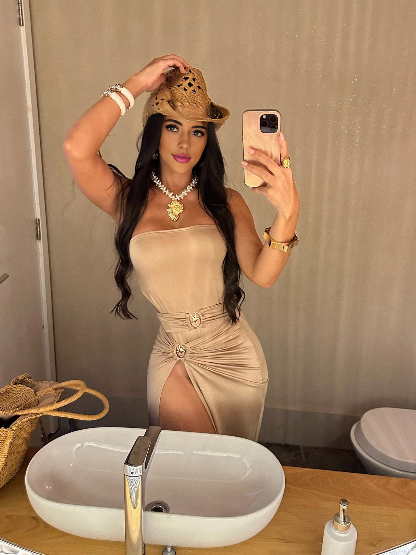 2025 Sexy One-piece Swimsuit Plunge Swimwear with Swim Cover-up Waist Hollow Out Bathing Suit O Ring Vacation Beach Dress S228