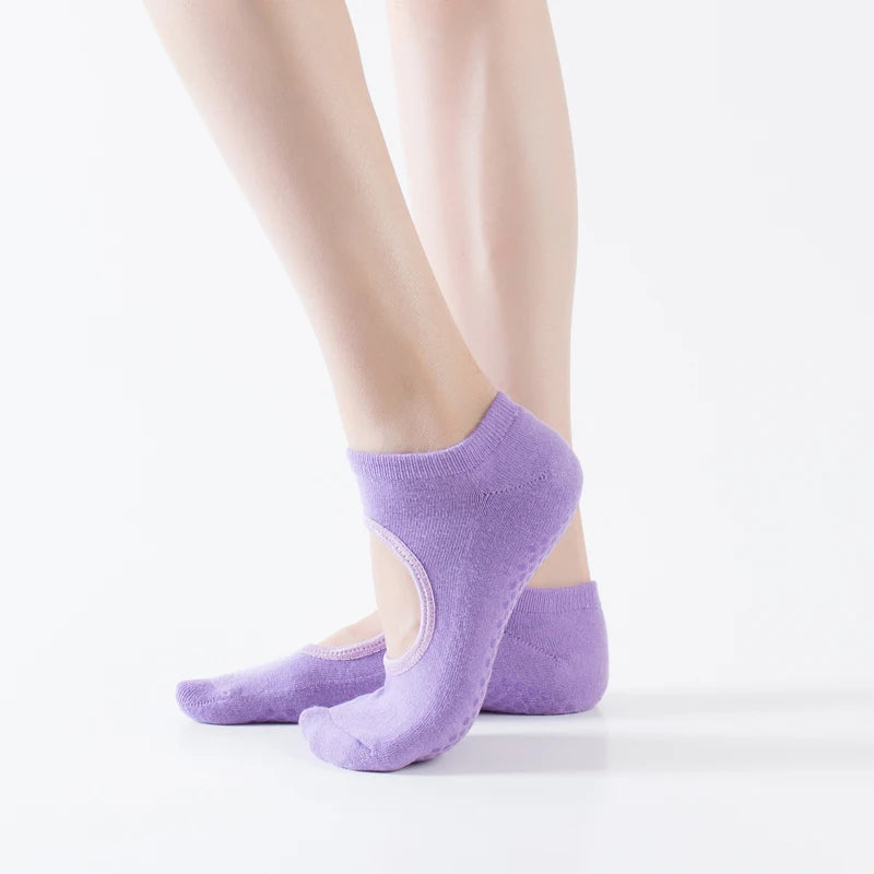 Backless Women Pilates Socks Silicone Non-Slip Fitness Yoga Socks Cotton Sport Ballet Dance Breathable Socks for Gym Exercise