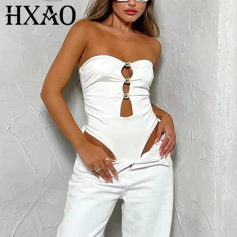 HXAO Sexy Women's Body Off Shoulder White Body Woman Cut Out Black Bodysuit Women Summer One Pieces Backless Bodycon Swimwear