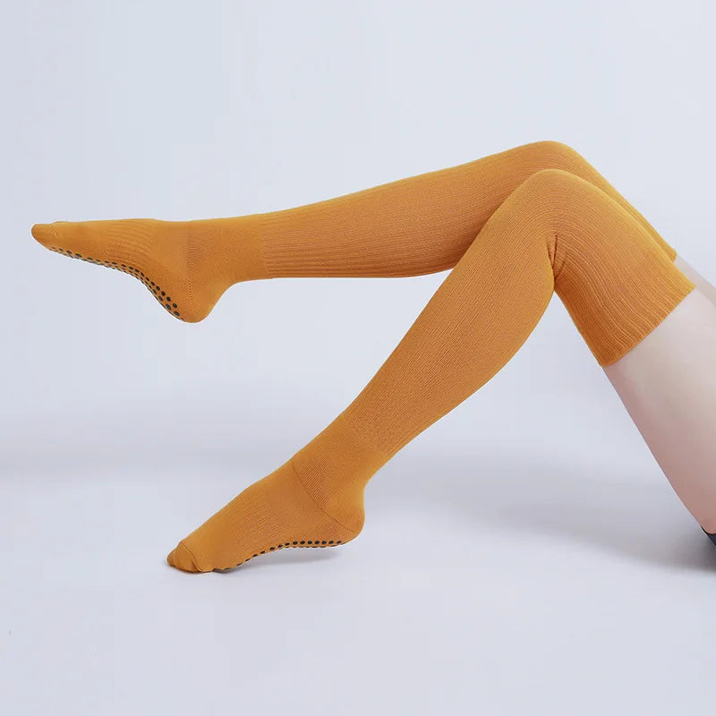 Women Non-slip Yoga Socks Long Tube Breathable Pilates Sports Sock Ladies Cotton Fitness Dance Ballet Indoor Floor Socks