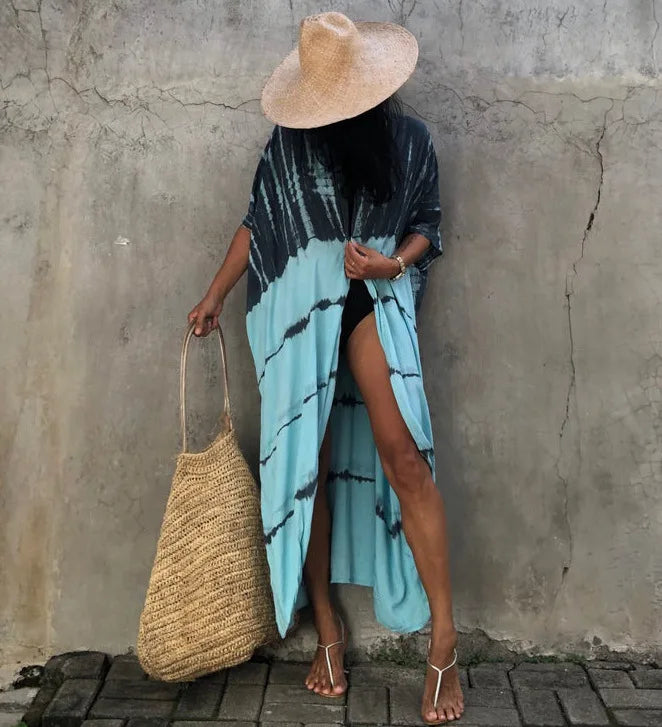 Summer Beach Cover Ups Vintage Printed Belted Kimono Swimwear Long Cardigan Casual Loose Beachwear Outfits Swimsuit Covers Robe