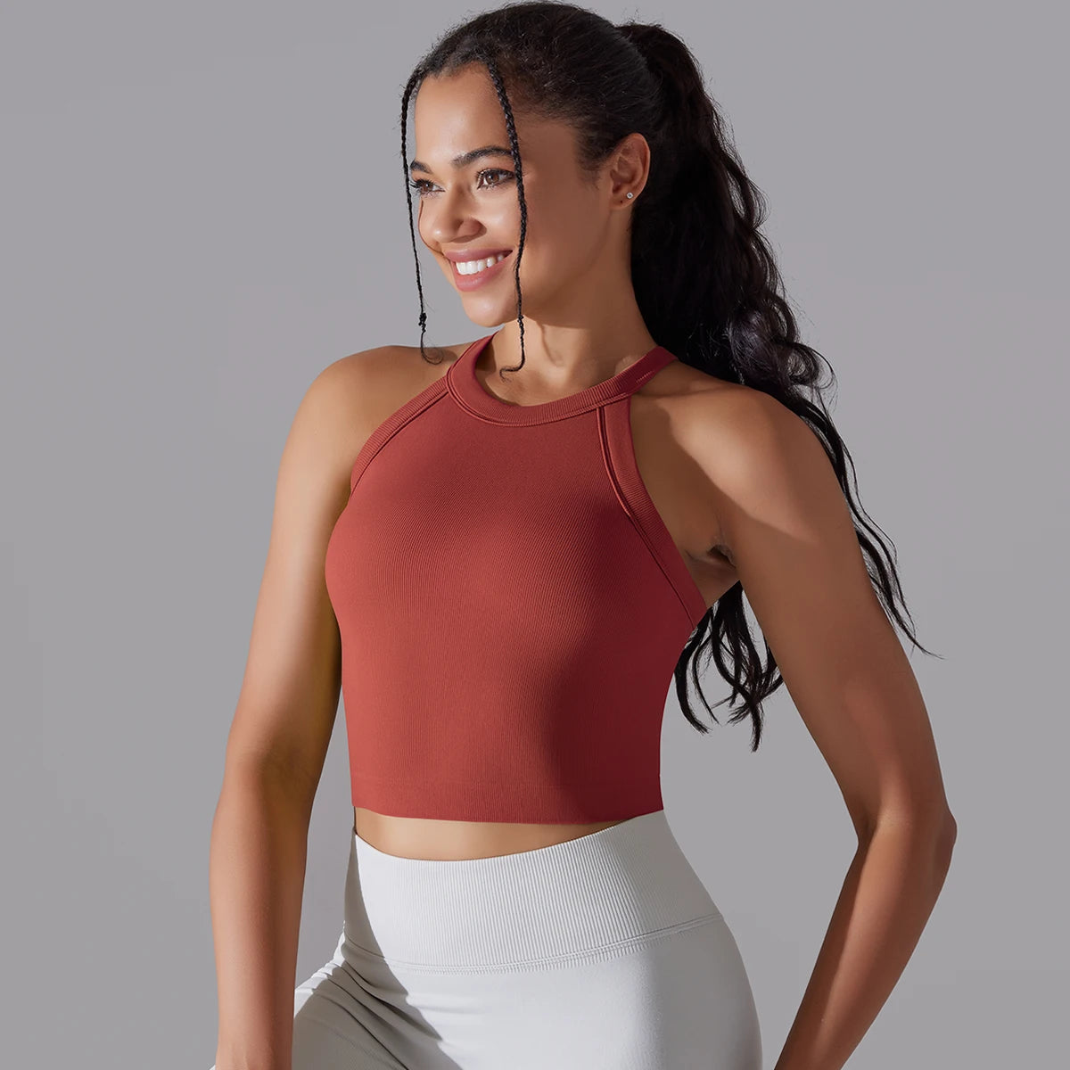 Double Layer Breathable Sports Bra Women's Solid Color Vest Seamless Sports Tops Running Vest Gym Wear Women Fitness Top