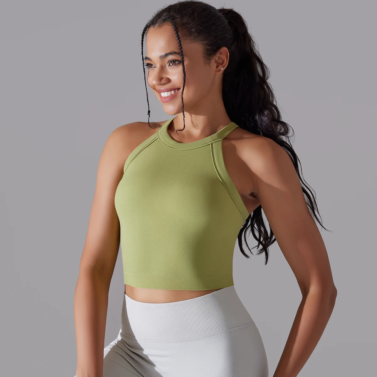 Double Layer Breathable Sports Bra Women's Solid Color Vest Seamless Sports Tops Running Vest Gym Wear Women Fitness Top