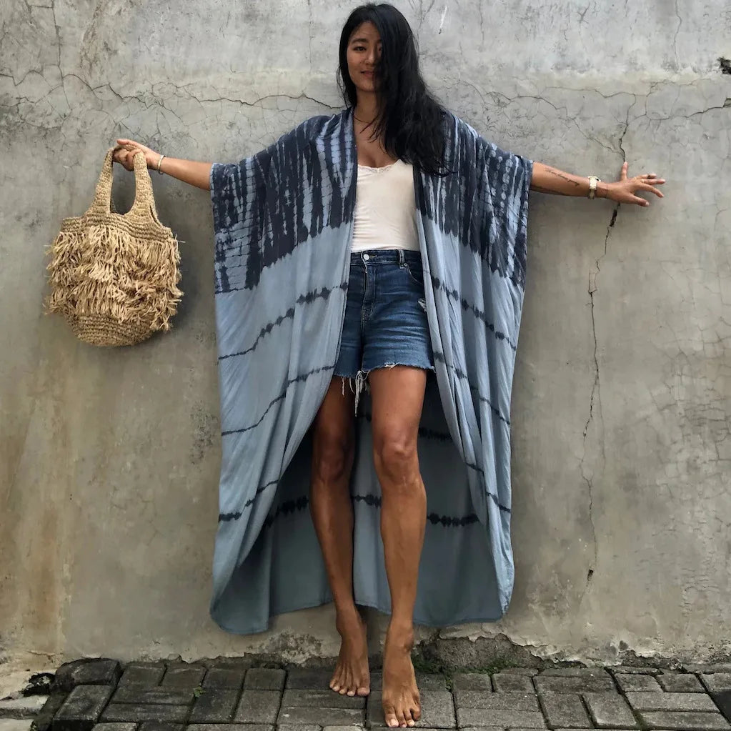 Summer Beach Cover Ups Vintage Printed Belted Kimono Swimwear Long Cardigan Casual Loose Beachwear Outfits Swimsuit Covers Robe