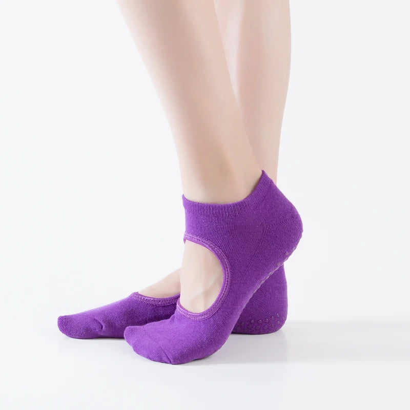Backless Women Pilates Socks Silicone Non-Slip Fitness Yoga Socks Cotton Sport Ballet Dance Breathable Socks for Gym Exercise