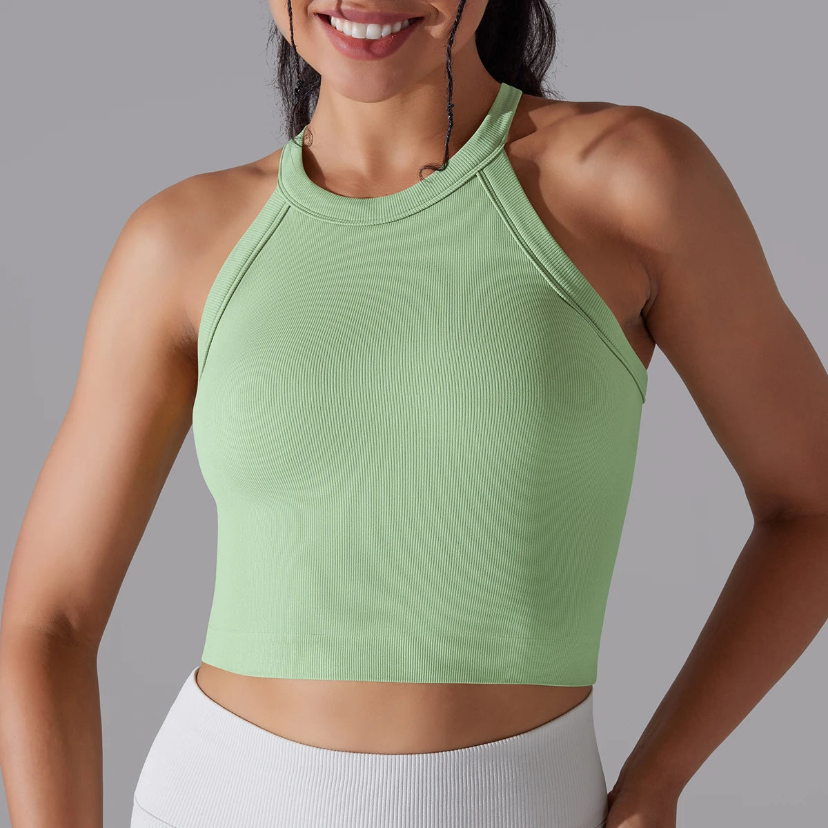 Double Layer Breathable Sports Bra Women's Solid Color Vest Seamless Sports Tops Running Vest Gym Wear Women Fitness Top