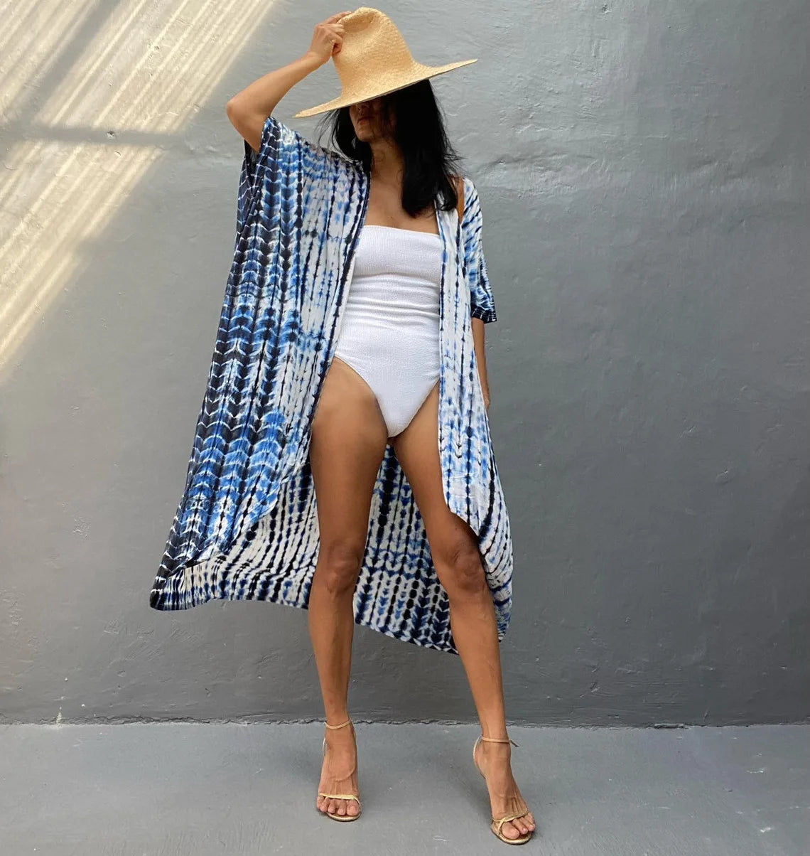 Summer Beach Cover Ups Vintage Printed Belted Kimono Swimwear Long Cardigan Casual Loose Beachwear Outfits Swimsuit Covers Robe