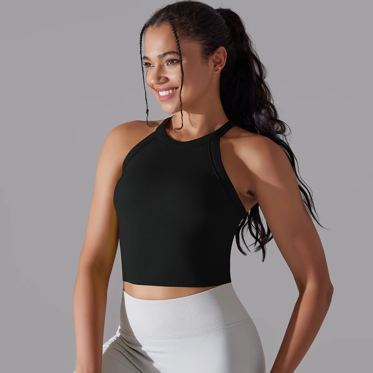 Double Layer Breathable Sports Bra Women's Solid Color Vest Seamless Sports Tops Running Vest Gym Wear Women Fitness Top