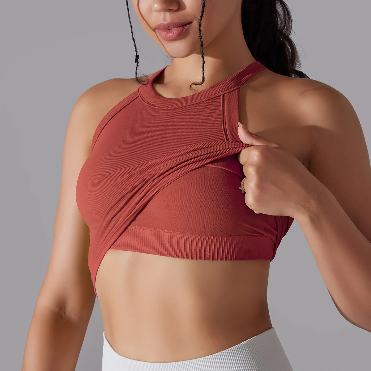 Double Layer Breathable Sports Bra Women's Solid Color Vest Seamless Sports Tops Running Vest Gym Wear Women Fitness Top