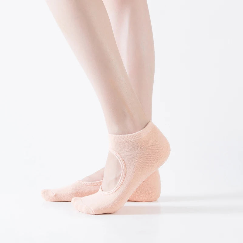 Backless Women Pilates Socks Silicone Non-Slip Fitness Yoga Socks Cotton Sport Ballet Dance Breathable Socks for Gym Exercise