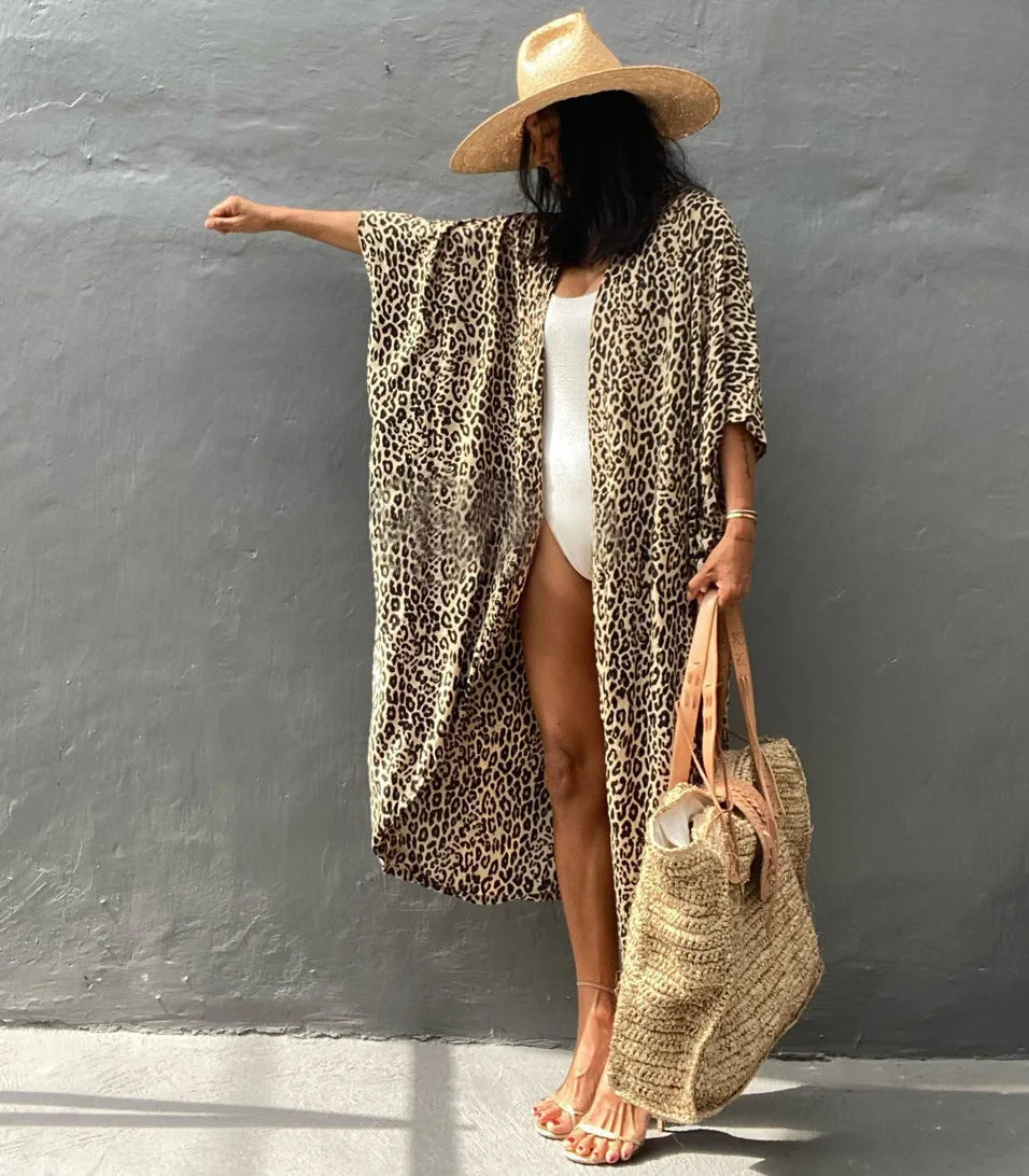 Summer Beach Cover Ups Vintage Printed Belted Kimono Swimwear Long Cardigan Casual Loose Beachwear Outfits Swimsuit Covers Robe