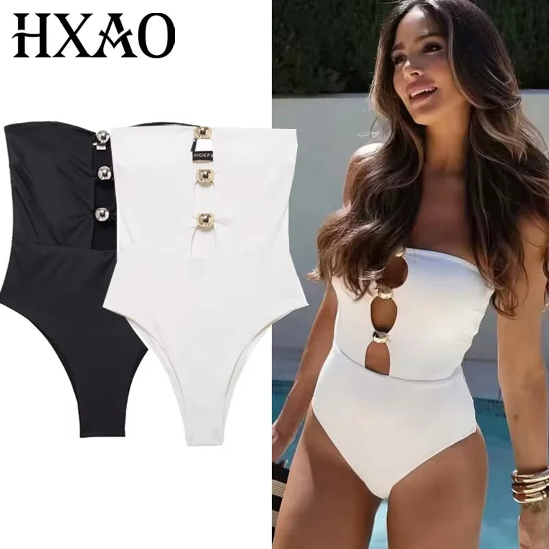 HXAO Sexy Women's Body Off Shoulder White Body Woman Cut Out Black Bodysuit Women Summer One Pieces Backless Bodycon Swimwear