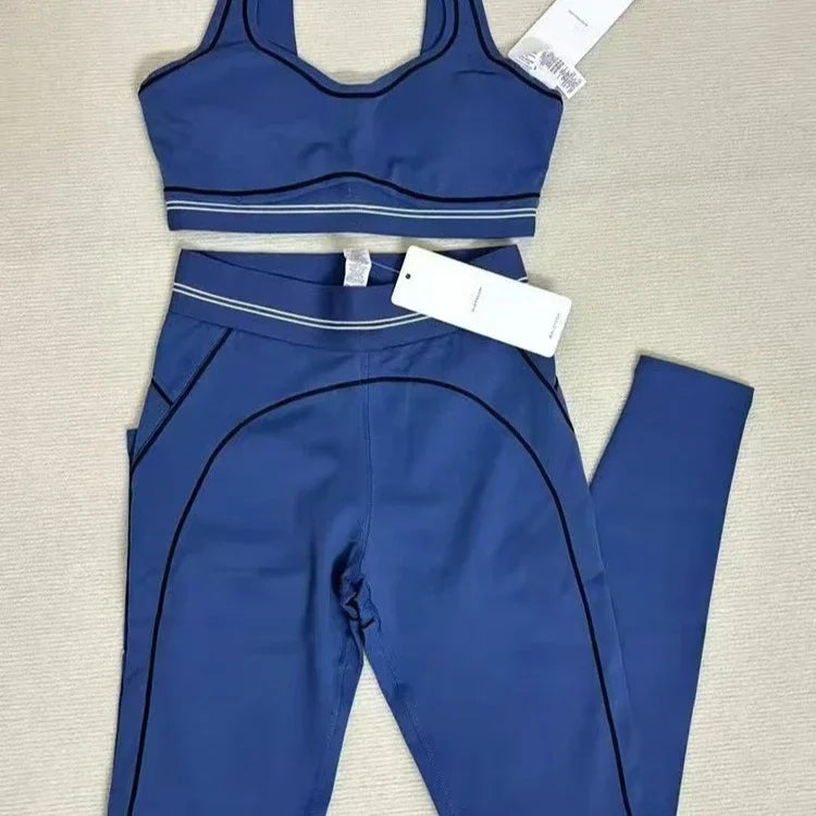 Accolade Yoga Women Casual Sports Set with Chest Pad Training Underwear High Waist Seamless Fitness Leggings Two-piece Set