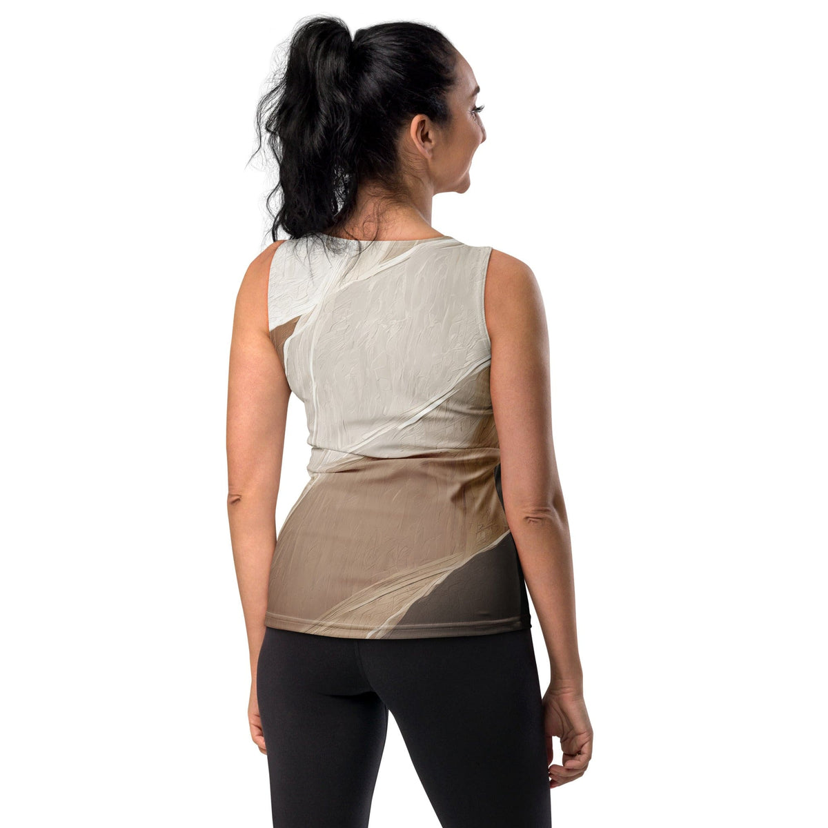 Womens Stretch Fit Tank Top - Rustic Brown Stone Print-1