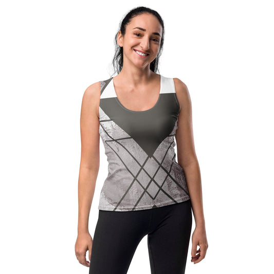 Womens Stretch Fit Tank Top - Ash Grey and White Triangular Colorblock-0