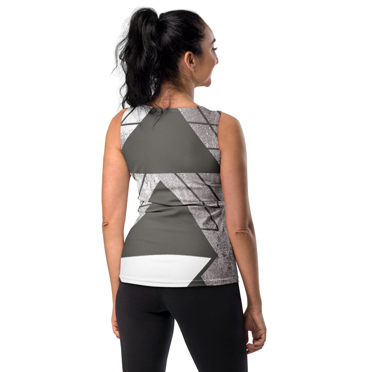 Womens Stretch Fit Tank Top - Ash Grey and White Triangular Colorblock-1